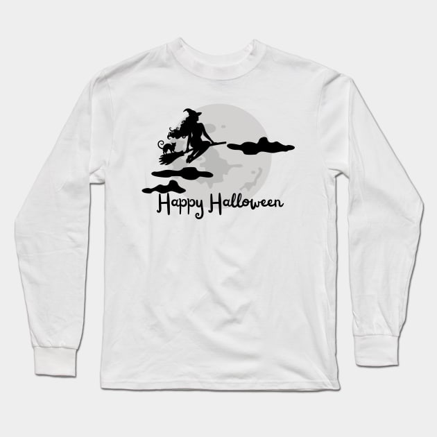 Happy Halloween with Witch Long Sleeve T-Shirt by The Wonder View